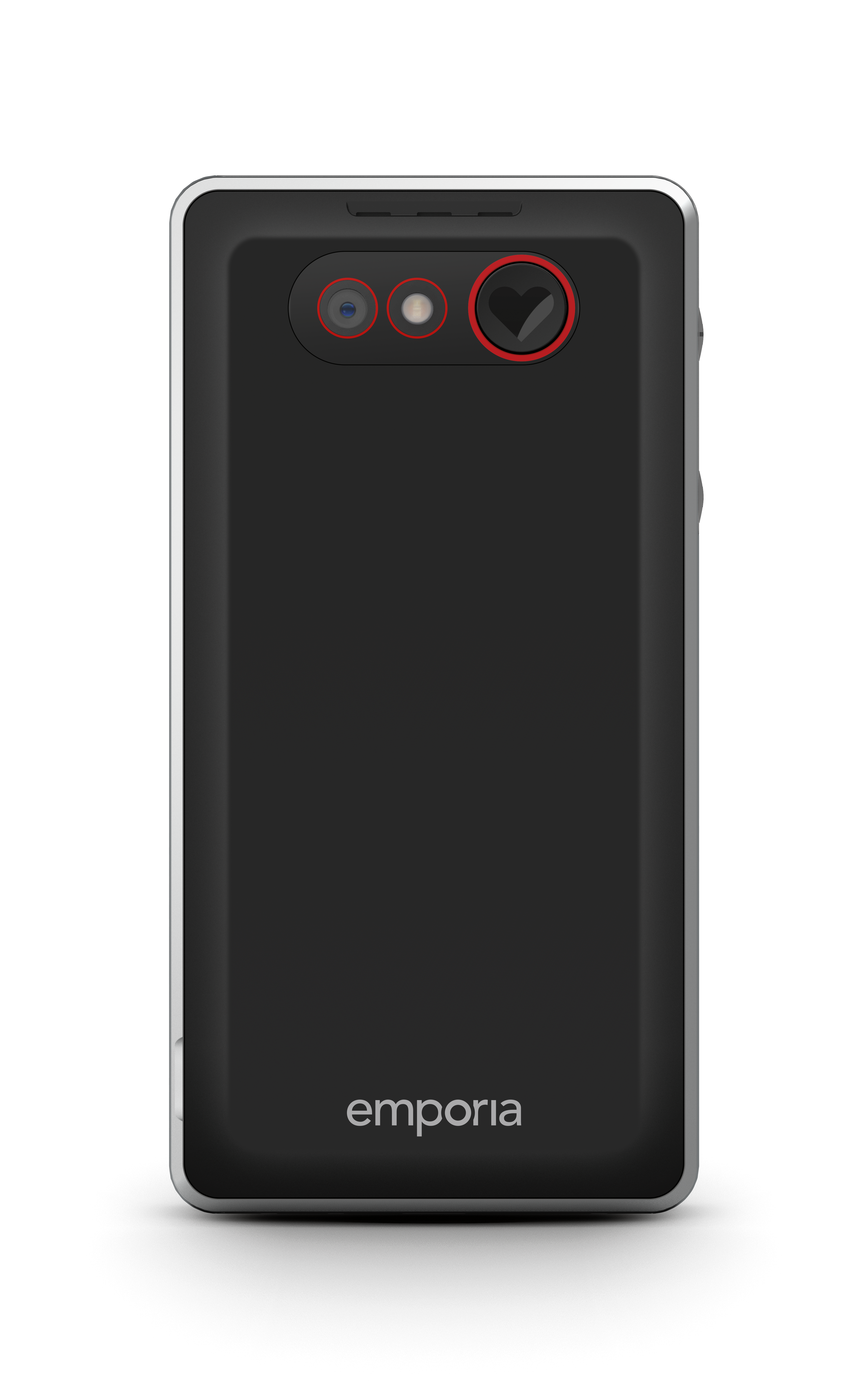 Rückseite des emporia PURE-LTE mit Kamera und Notfallknopf